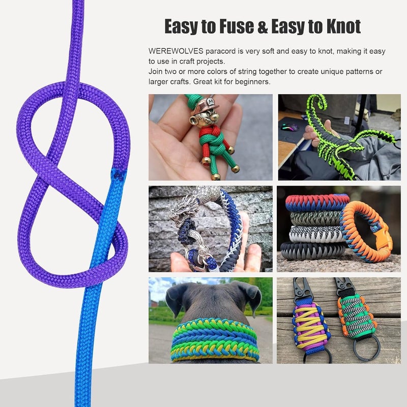 WEREWOLVES 60 Colors Paracord Cord, 550 Paracord Bracelet Crafting Combo Kits with Instruction - Multifunction Paracord Ropes, 10 Feet Each Parachute Cord for DIY Manual Braiding - Image 3